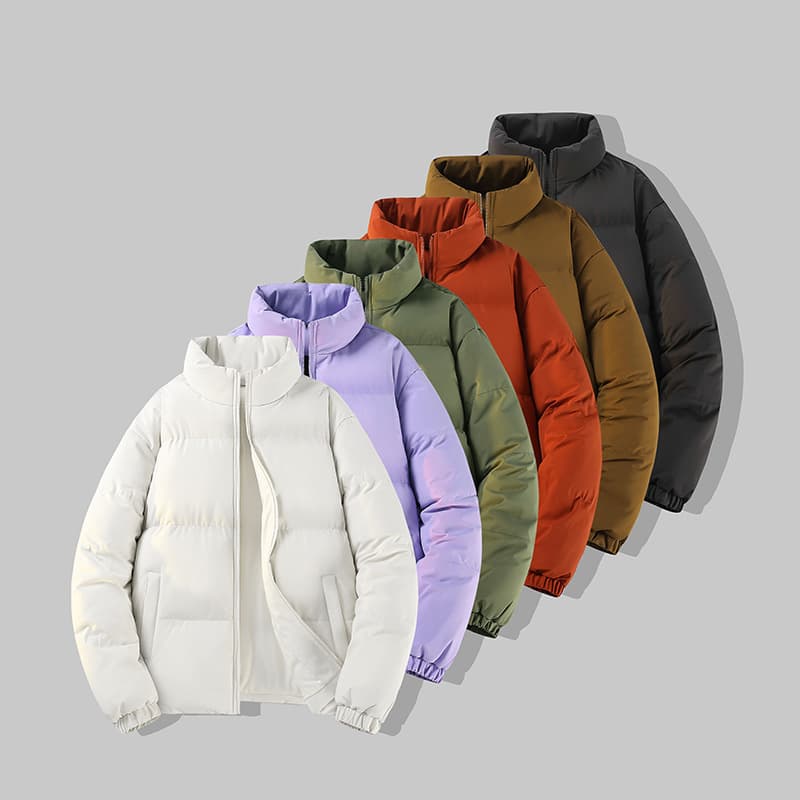 2025 Winter New Men's Solid Color Streetwear Padded Jacket Coat Dopamine Couple's American Style Fleece-Lined Thickened Puffer