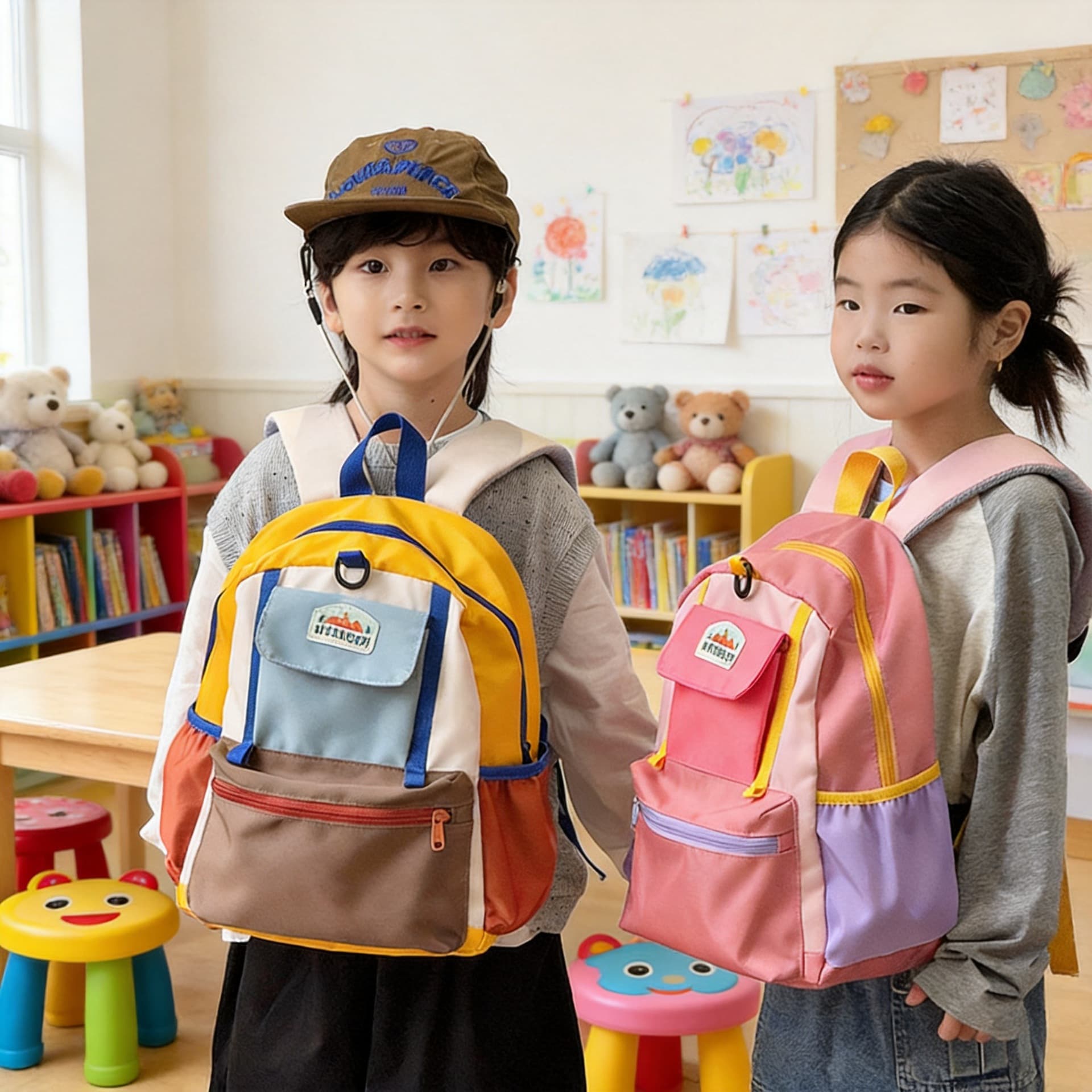 Cute Lightweight Kids Backpack for Kindergarten Boys and Girls, Stylish Double Shoulder Bag for Outdoor Play