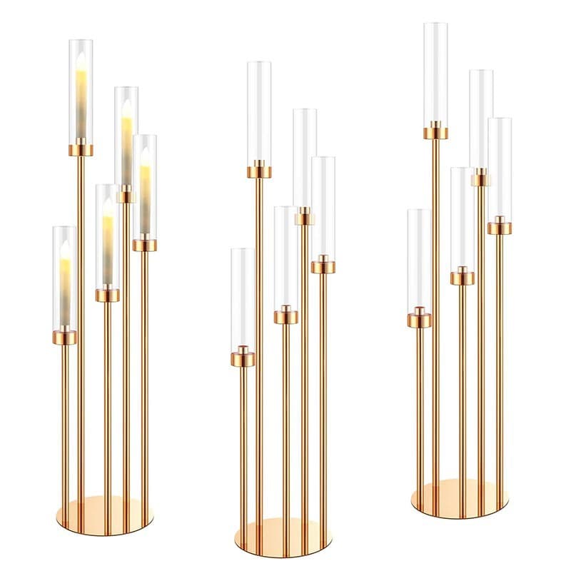Cross-border special supply of new iron electroplated gold 5-arm candlestick party wedding road leading hotel table decoration ornaments