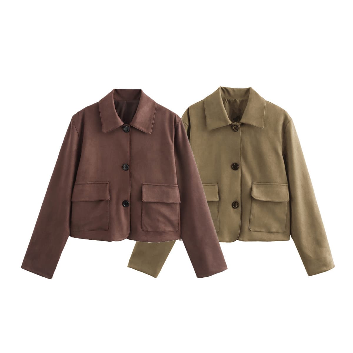 TAOP&ZA Autumn New Arrival Vintage Brown Premium Suede Leather Jacket Women's Short Blazer Versatile