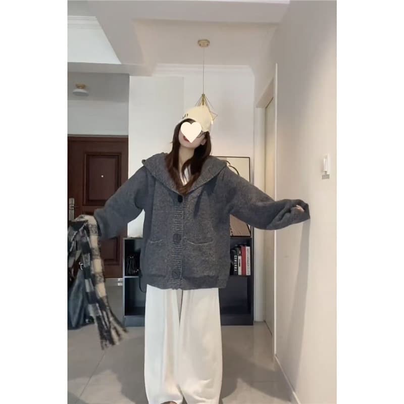 2024 Korean Autumn/Winter New Soft Hooded Wool Blend Knit Cardigan Slimming Jacket