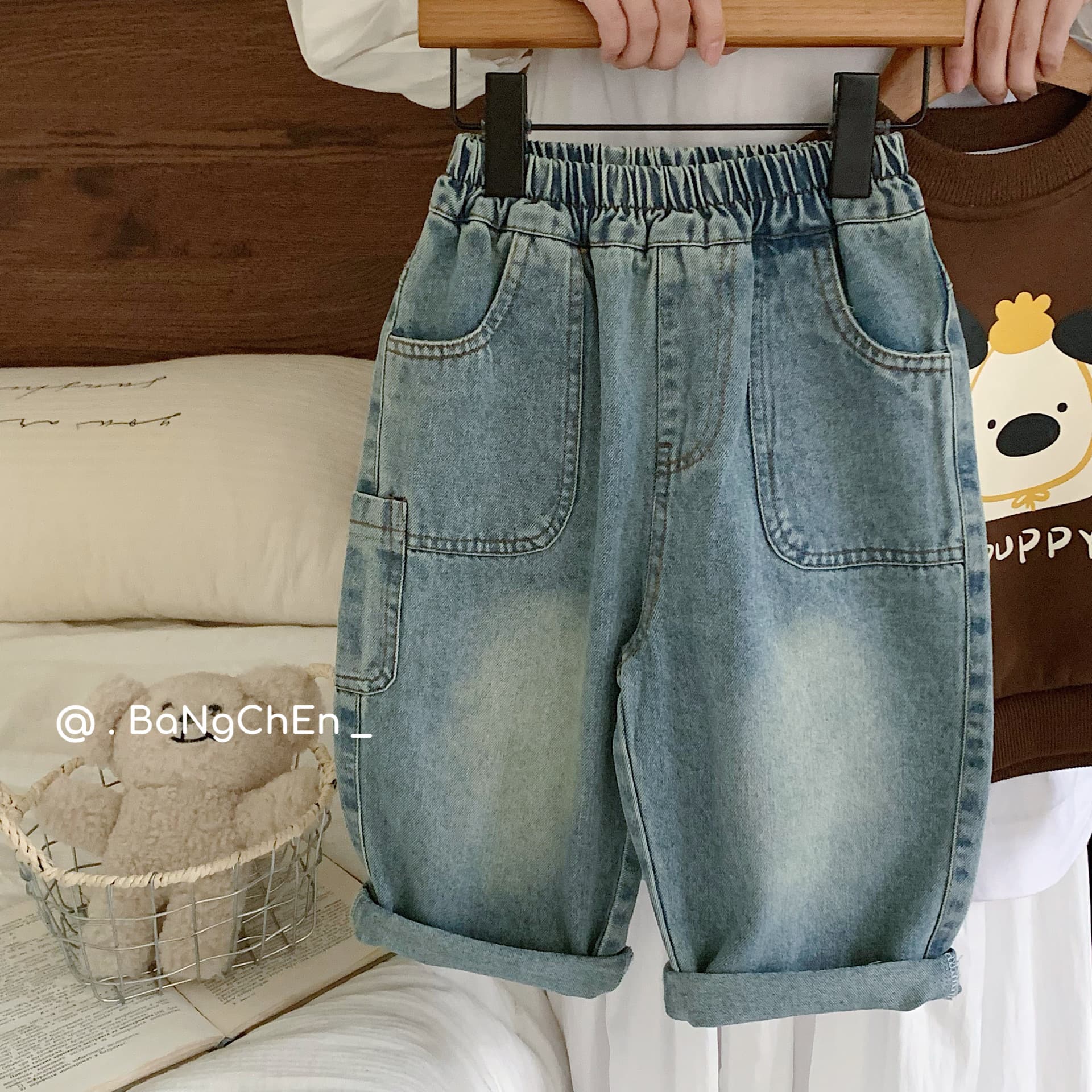 Children's Jeans 2025 Winter New Style Multi-Pocket Straight-Leg Casual Pants Boys/Girls Stone-Washed Long Pants Trendy G0568