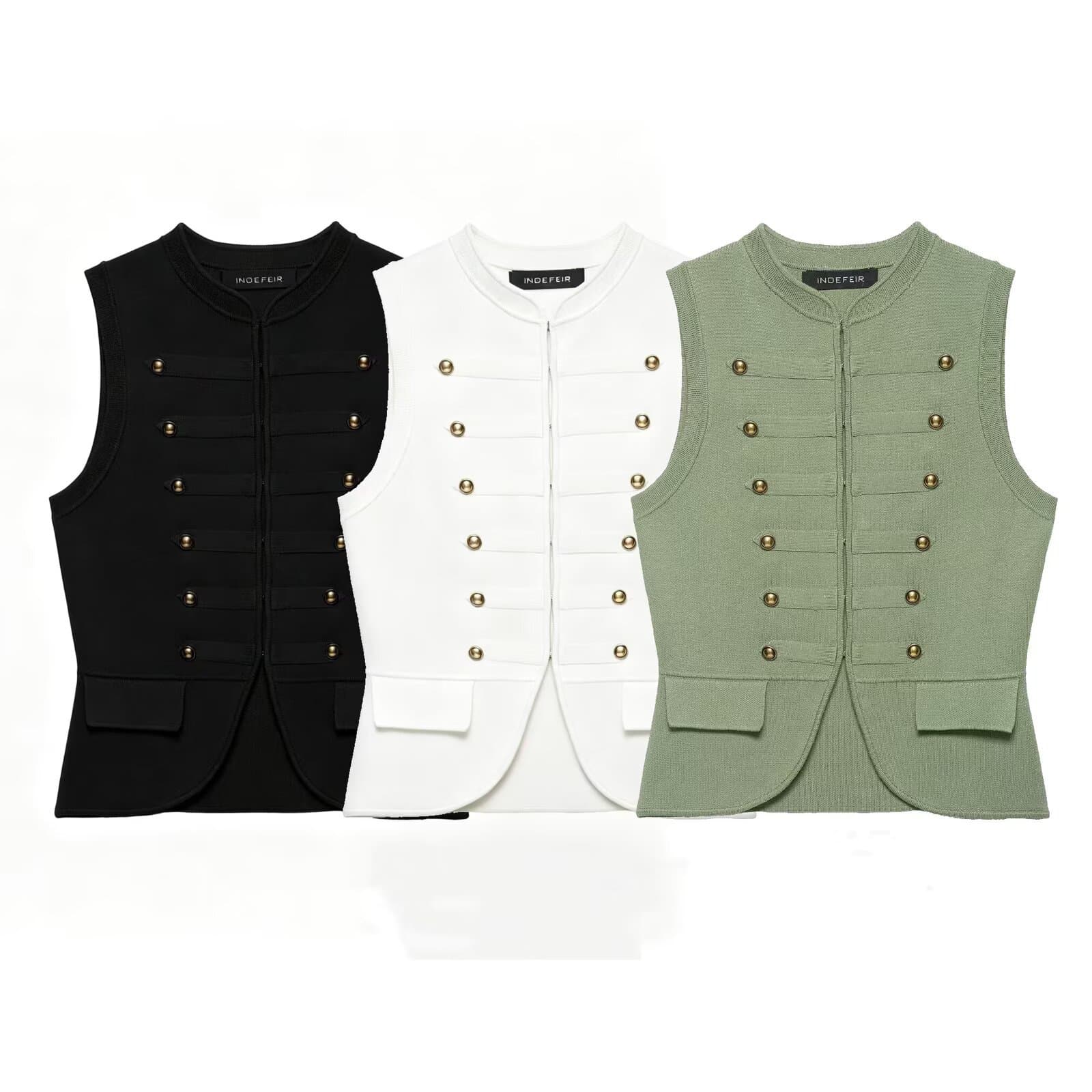 Cross-Border Women's Clothing Wholesale European and American Fashion Casual Knitted Vest with Knot Embellishments 5536030