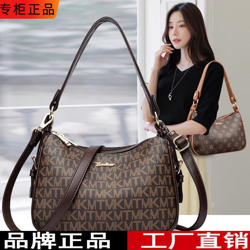 Light Luxury Brand Cowhide Women's Bag Elegant Ladies Handbag Printed Bag Middle-Aged Mom Bag Sophisticated Look