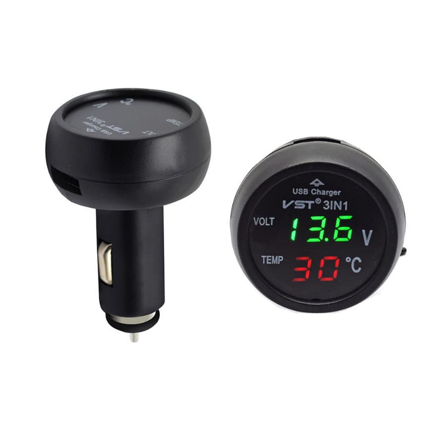 Car three-in-one charger Temperature + voltmeter USB car charger Car modified mobile phone cigarette lighter car charger