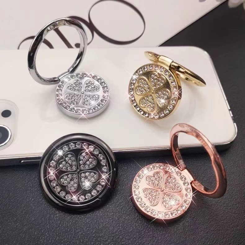 Internet celebrity diamond-backed desk stand new mobile phone creative metal four-leaf clover ring buckle desktop mobile phone holder