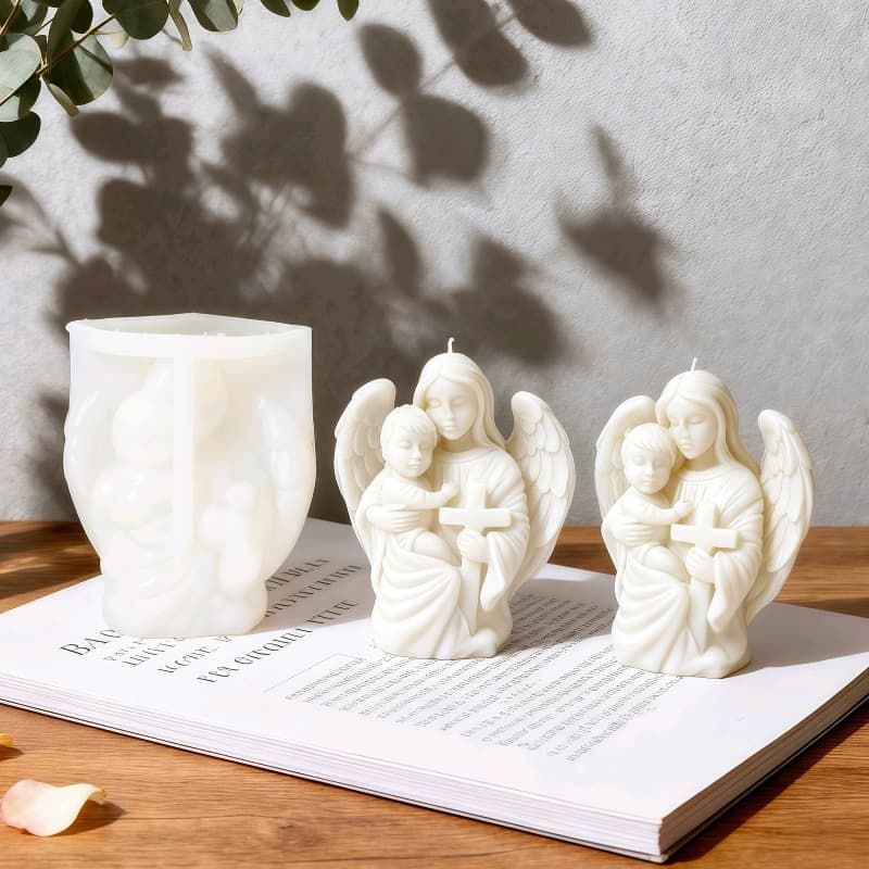 Angel Wings Mother and Child Embrace Silicone Mold DIY Saint Praying Statue Plaster Ornament Home Decor In Stock