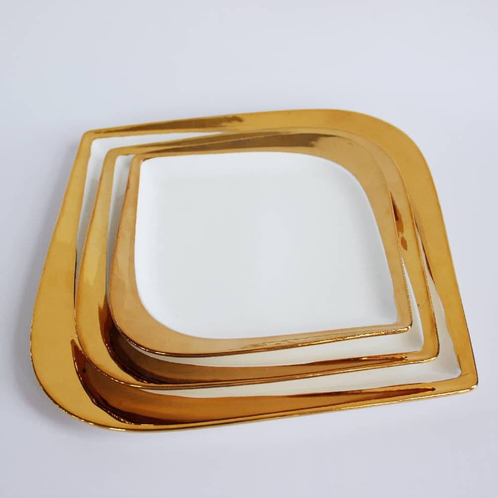 Wide Gold Rim Eye Design Square Ceramic Plate