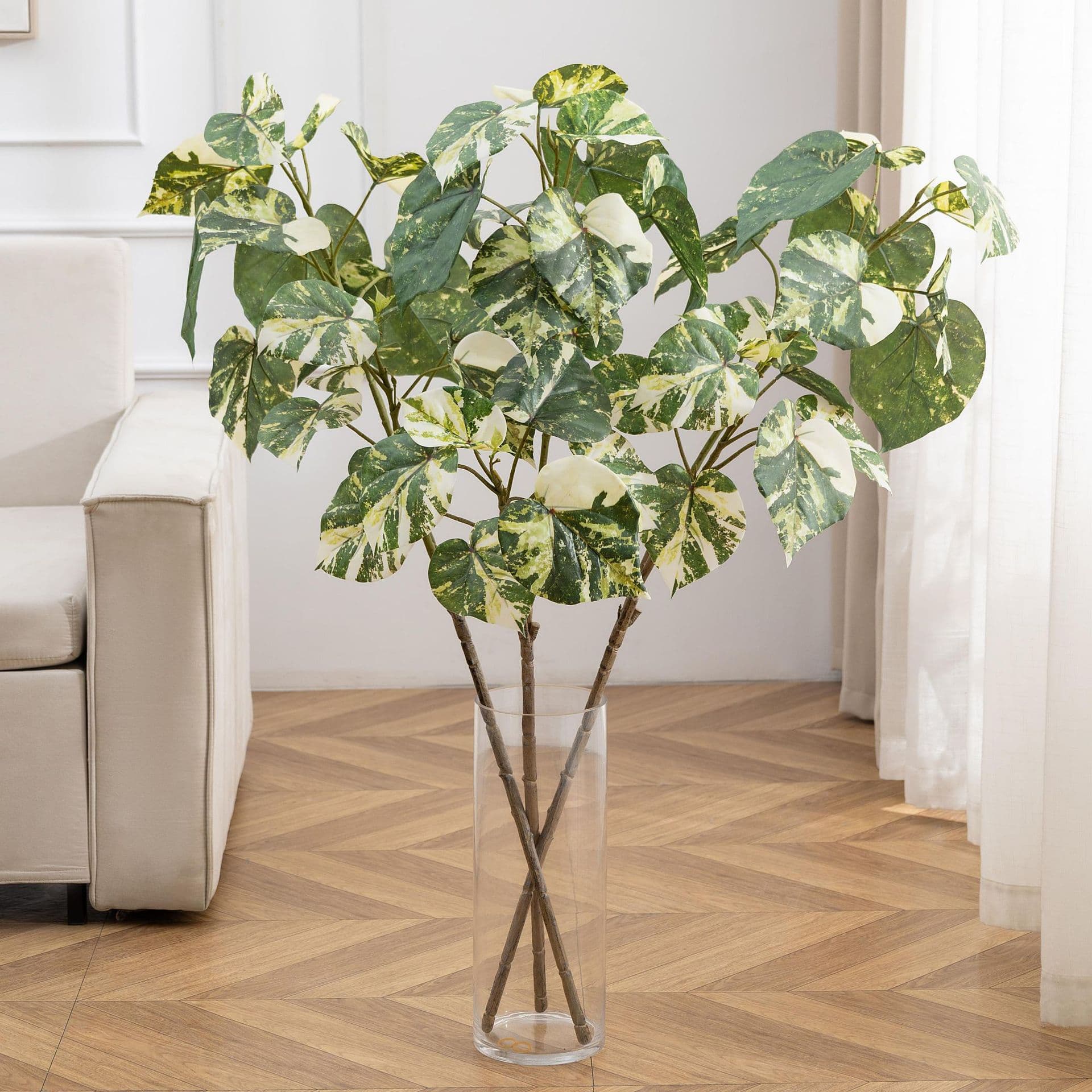 Artificial Green Plant Alocasia Dragon Scale Ivy Leaf Potted Fake Plant Home Indoor Floral Arrangement Dragon Scale Vine Leaf