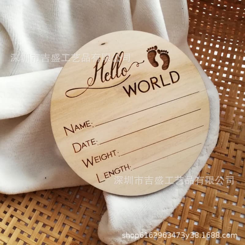 Full Moon Card Newborn Card Wooden Sign Hello World Wood Baby Memorial Plaque Newborn Photo Prop