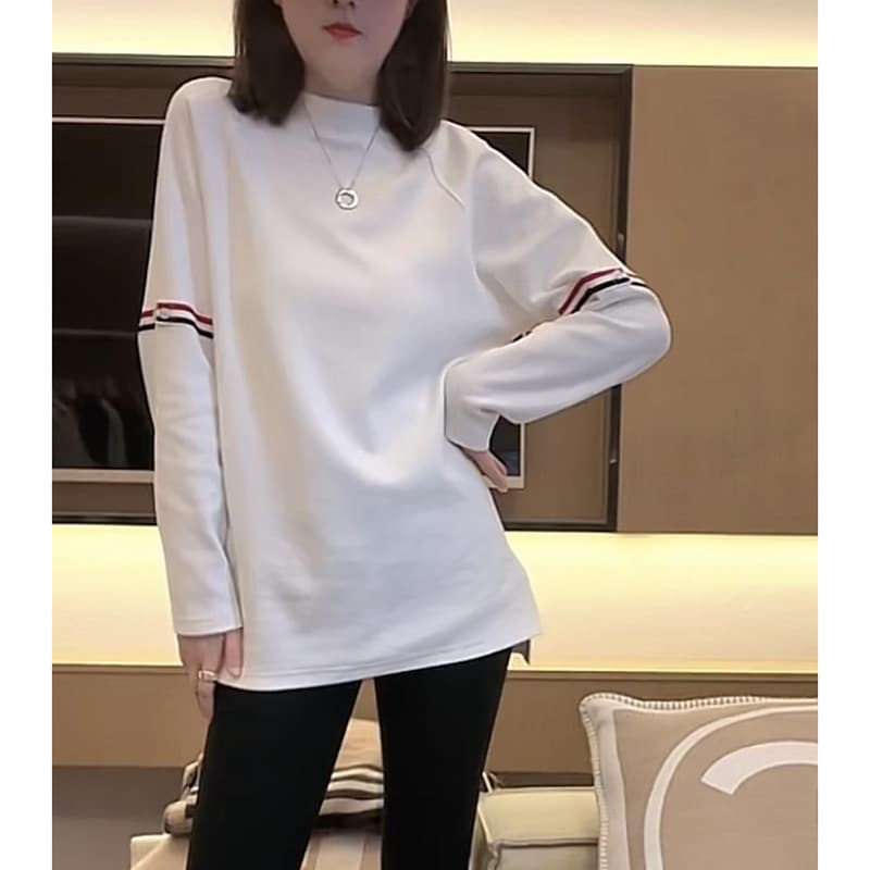 Parallel bars color-blocked long-sleeved sweatshirt for women in autumn and winter new Korean style inner bottoming shirt mid-length top trendy CQ7358