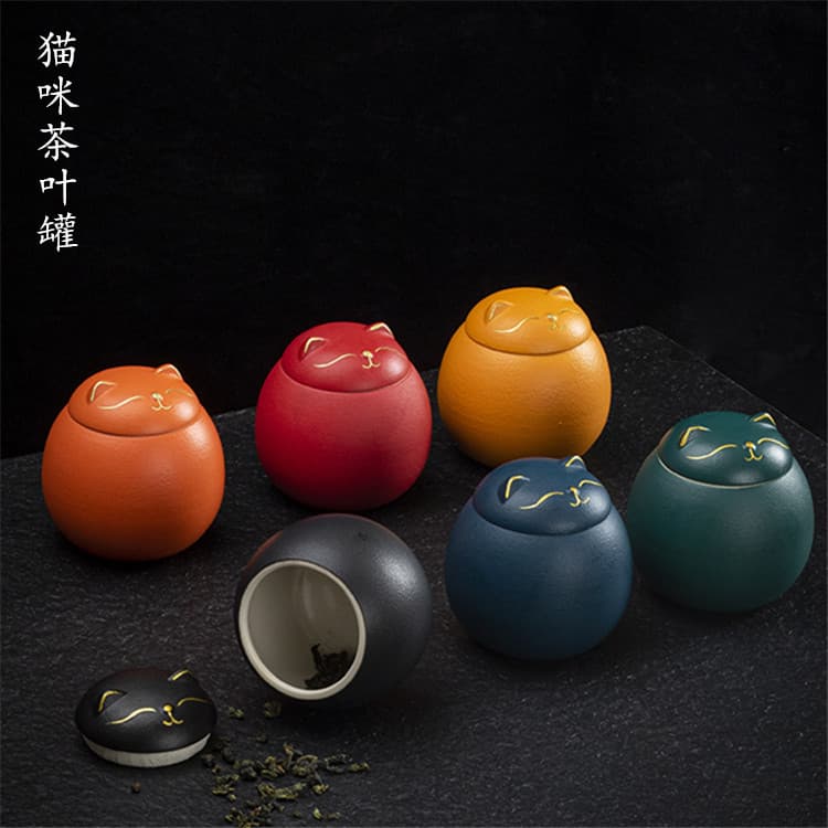 Cat Pet Ceramic Tea Canister Home Sealed Jar Creative Dry Powder Container Practical Home Decoration Tea Jar