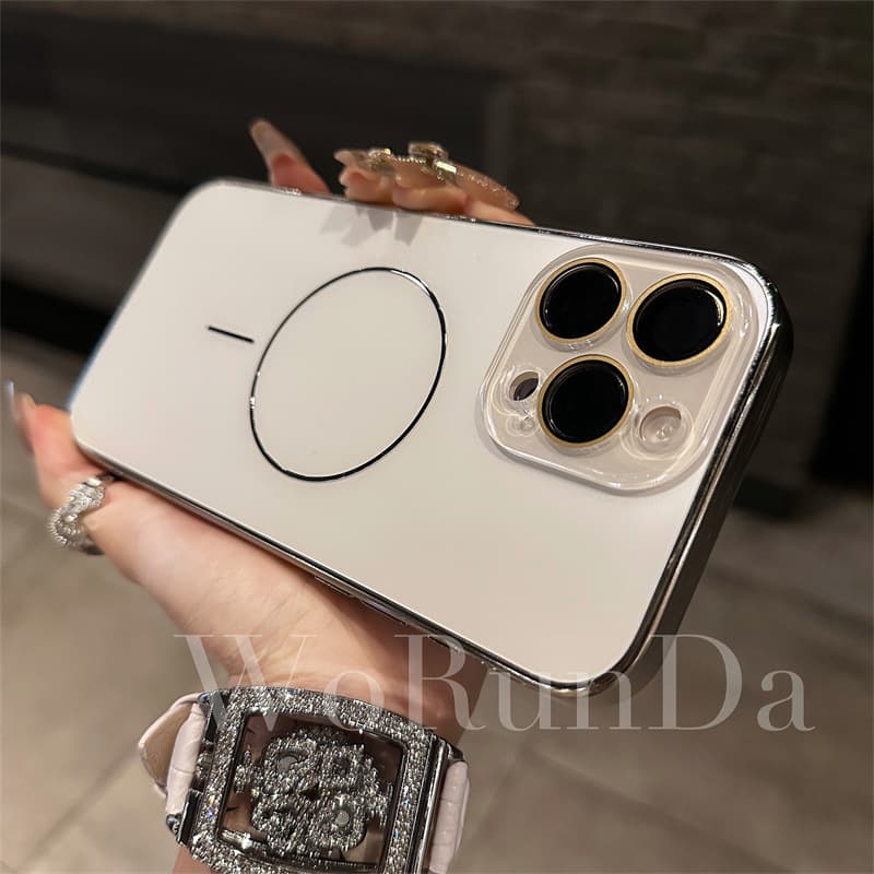 Frosted AG Fine Ring Magnetic Brushed Plated Frame for iPhone 16, Premium Anti-Drop Phone Case for Apple 15