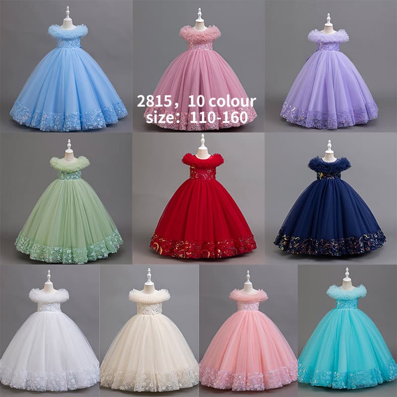 Cross-border Trade Girls' Formal Dress Elegant Evening Gown Long Fluffy Skirt Children's Catwalk Piano Performance Tutu Dress