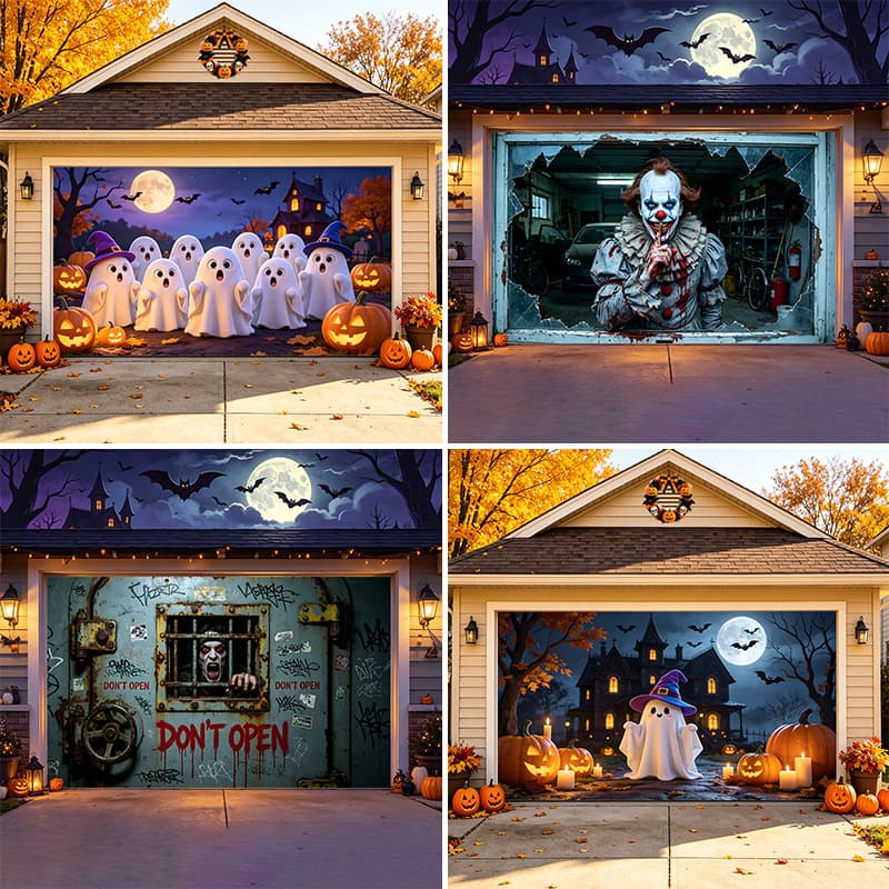 Halloween Garage Door Banner Decoration Hanging Cloth Holiday Party Decoration Door Sticker Background Cloth Outdoor Garage Decoration