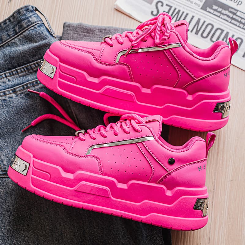 Premium Couple Casual Shoes Dragon Fruit Color Youth Campus Korean Style Chic Dad Shoes Solid Color White Chunky Sneakers