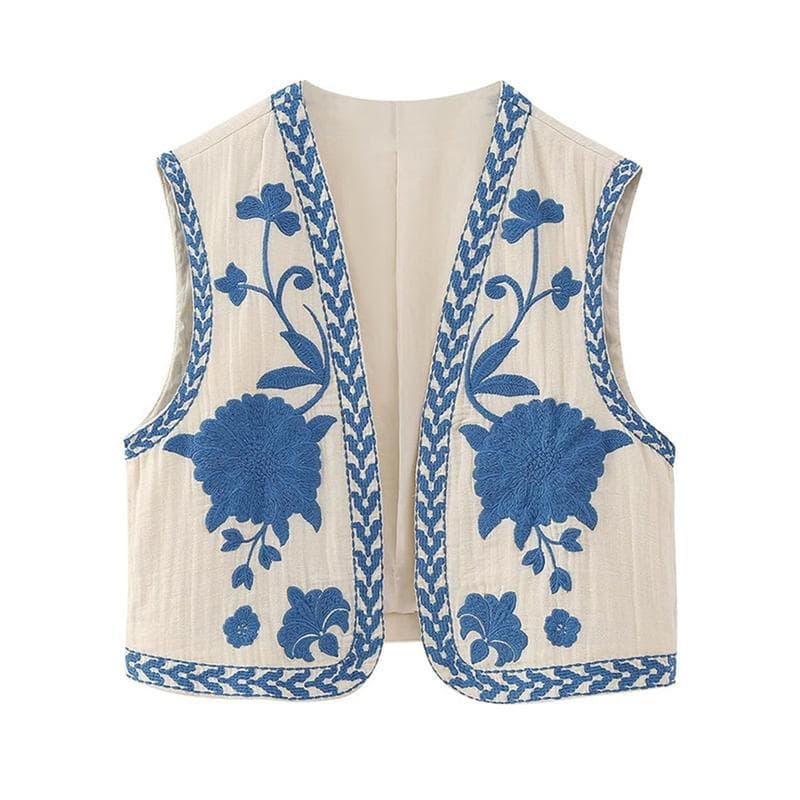 Women's Embroidered Floral Vest Tops Vintage Sleeveless