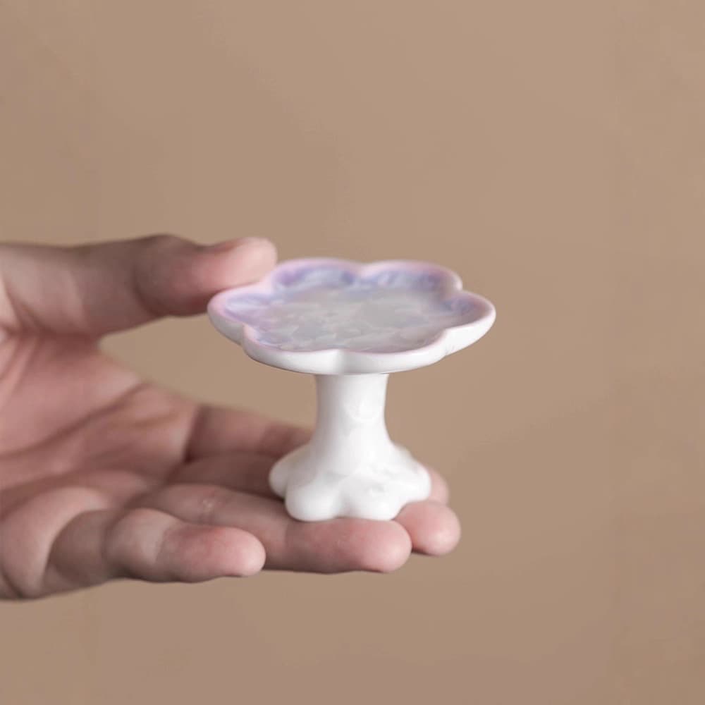 Kiln-Transformed Crystalline Glaze Lid Rest - Purple Clay Teapot Stand and Small Tea Ceremony Accessory