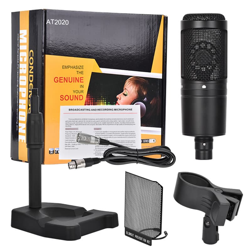 AT2020 Microphone XLR Desktop Stand Kit with Audio Interface Mixer 48V Phantom Power
