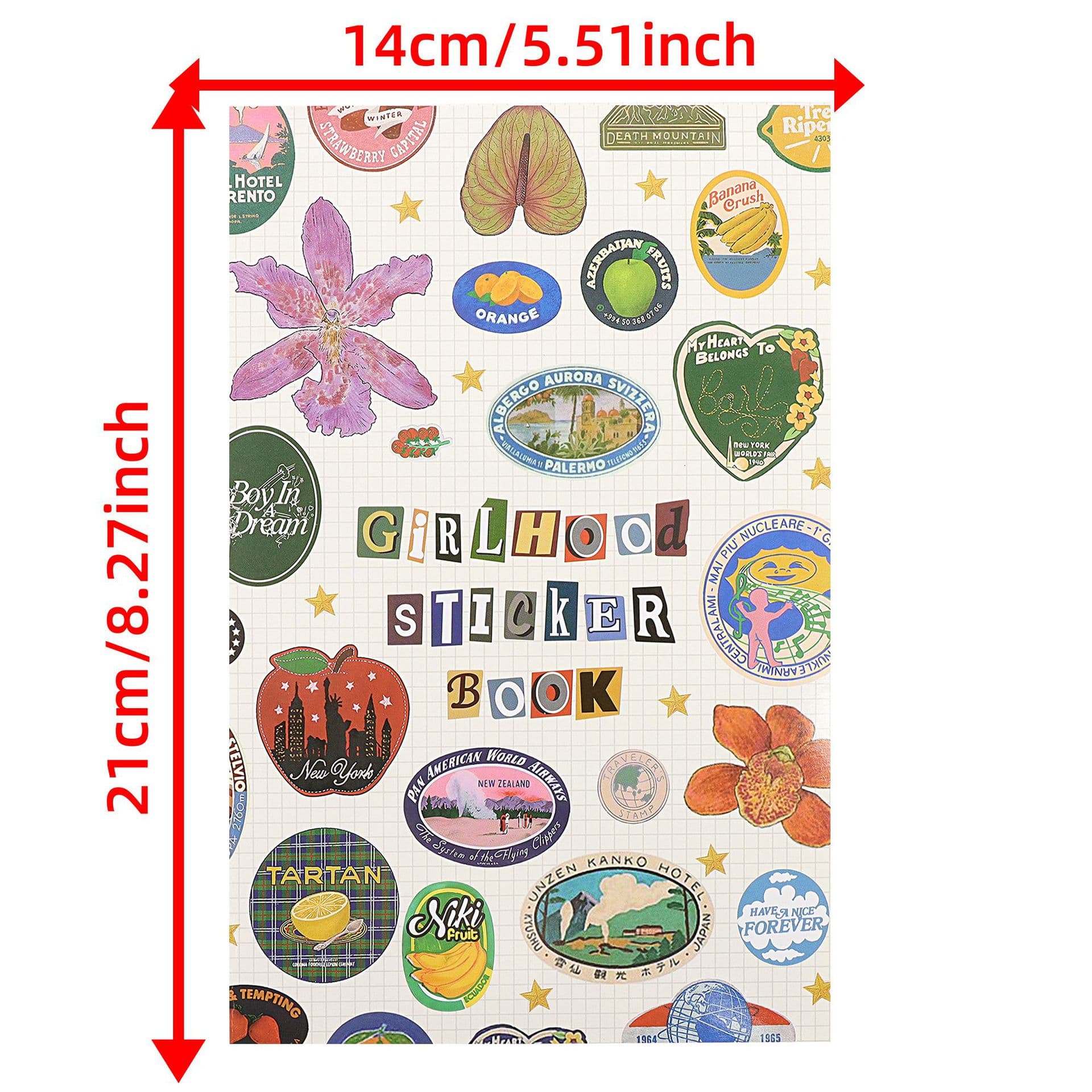 Retro travel style sticker single page, girly heart flower and fruit notebook sticker, suitcase notebook decorative sticker