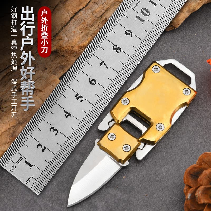 Small folding knife, self-defense knife, stainless steel fruit knife, outdoor folding knife, multi-functional portable key knife.