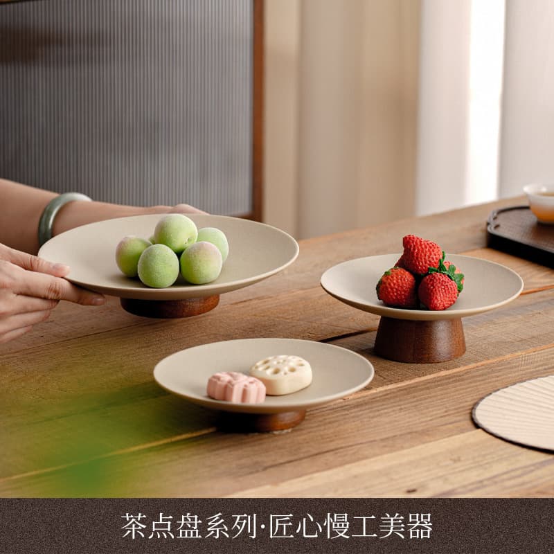 Clay Chinese Tea Tray Tall Stoneware Tray Sugar Pastry Heart Fruit Bowl Home Hotel Restaurant Storage Tray