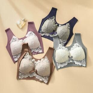 Lace Plus Size Bra for Women Summer Thin Wire-Free Push-Up Comfortable Wrap Sports Bra