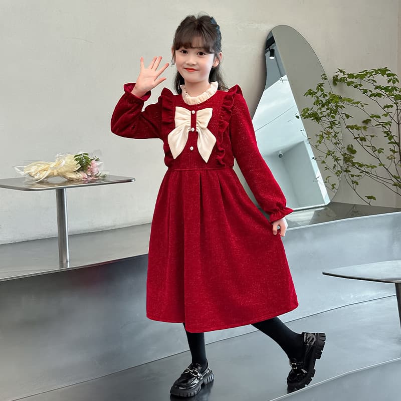 Sweet Princess Style Red Dress For Girls Spring Autumn New Fashionable Stylish Women's Dress Daily Casual Clothing