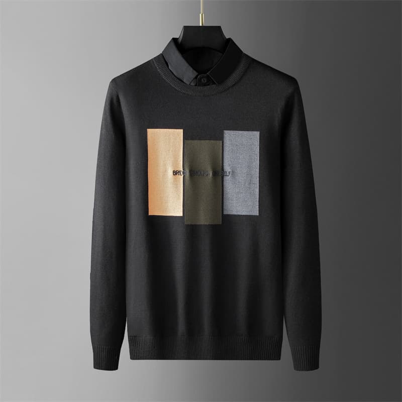 Supermarket 2025 Spring/Autumn Thin Three-Color Sweater Round Neck Contrast Color Youth Knit Top Shirt Collar Sweater Men