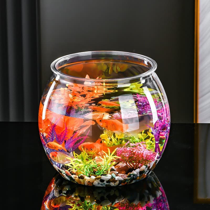 Living room round fish tank plastic one-piece imitation glass anti-fall and floor-standing living room small desktop ecological tank