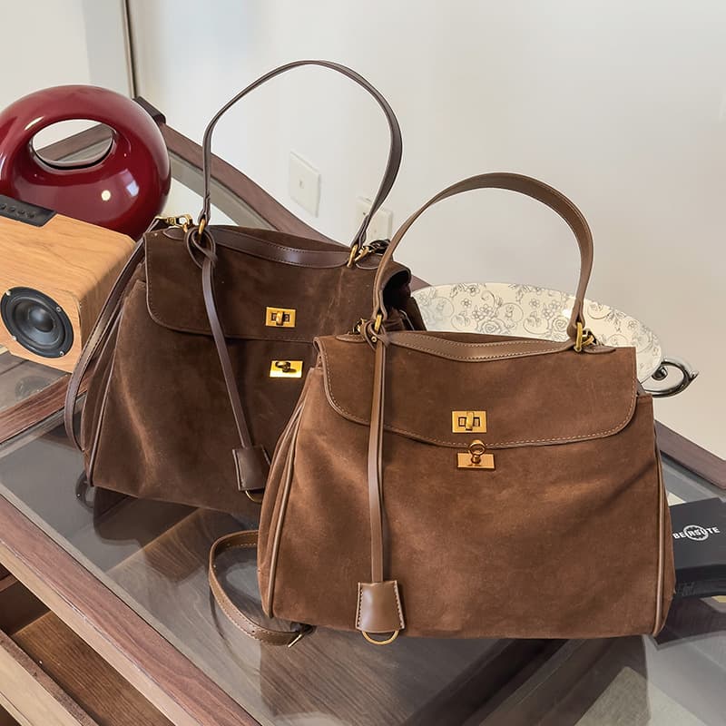Cross-border popular bags for women, new retro suede shoulder bag, large-capacity commuter handbag, high-end tote bag
