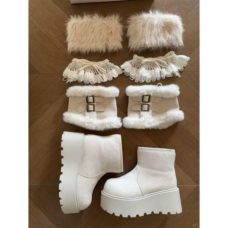 Lace simple heightening snow boots for women 2025 autumn and winter new thick-soled retro outerwear heightening fashionable short boots