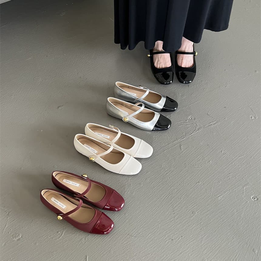 Chunky Heel Mary Jane Shoes for Women 2025 New Summer French Style Mid Heel Evening Black Square Toe Leather Shoes