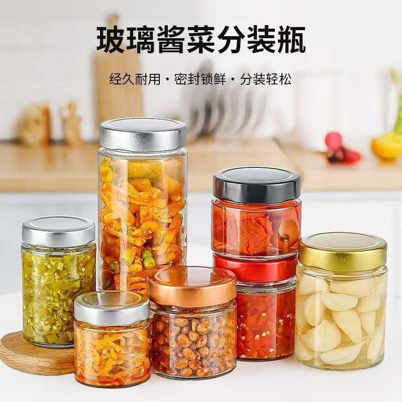 Factory direct large capacity ml round glass bottle sealed container pickled vegetable storage jar with food-grade multi-color options