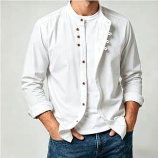 New Autumn/Winter Men's Casual Linen Shirt Chinese Style Stand Collar Cotton Linen Shirt