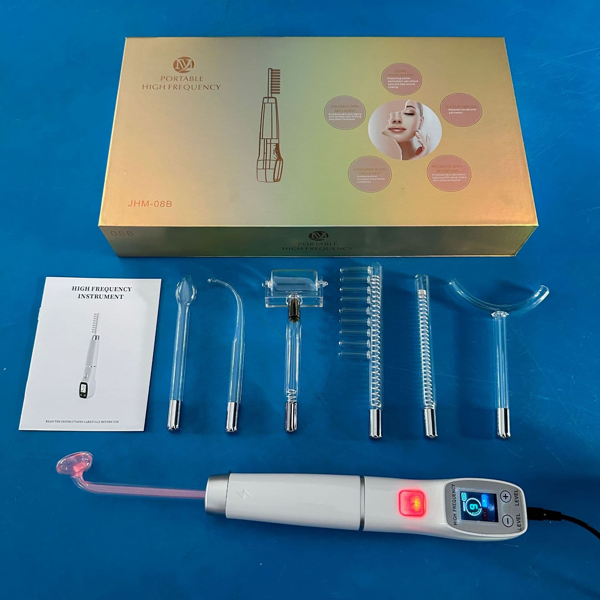 Color Screen High-Frequency Electrotherapy Device Home Handheld High-Frequency Electrotherapy Stick Ozone Electric Comb Manufacturer Direct Supply Beauty
