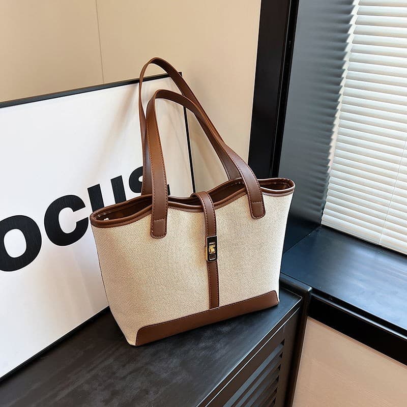 Large Capacity Canvas Bag 2026 New Style Fashion Contrast Color Shoulder Handbag Casual Versatile Crossbody Tote Bag