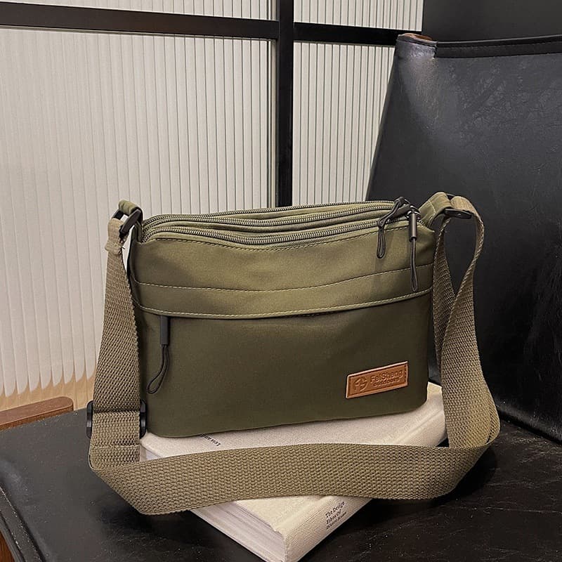 Unisex Canvas Bag, Japanese Fashion Simple Korean Style Shoulder Bag with Compartments, Large Capacity Multi-layer Crossbody Bag for Women