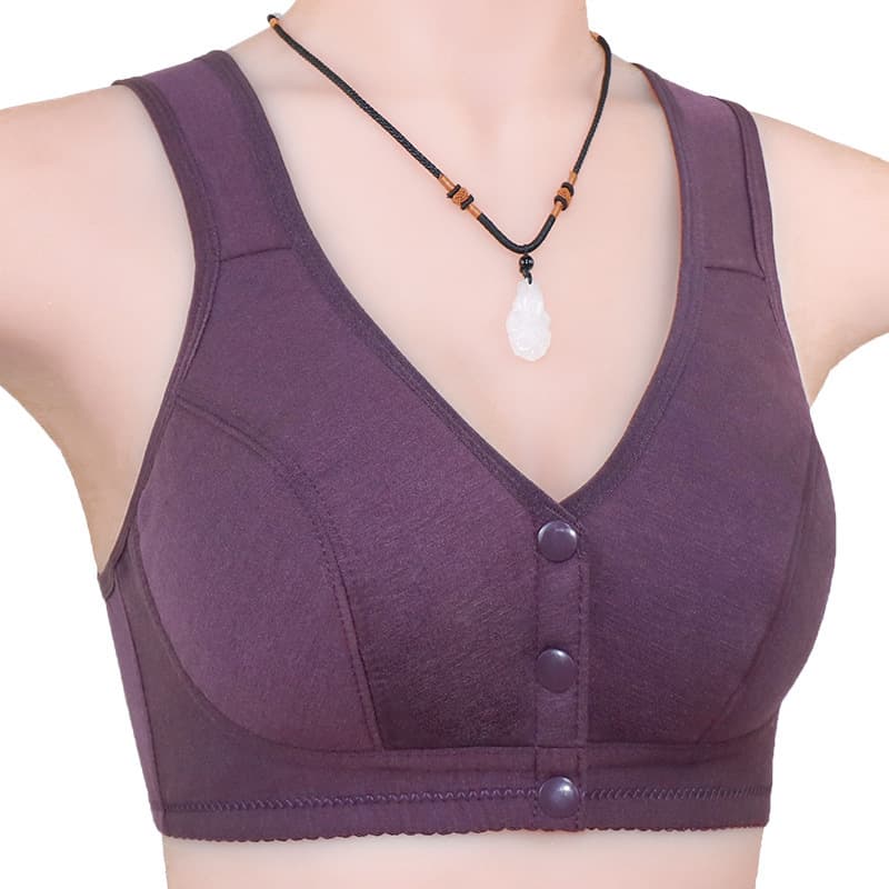 New style women's bra with front clasp, plus size, soft cotton, wire-free, vest style, smooth surface. Suitable for middle-aged and elderly women.