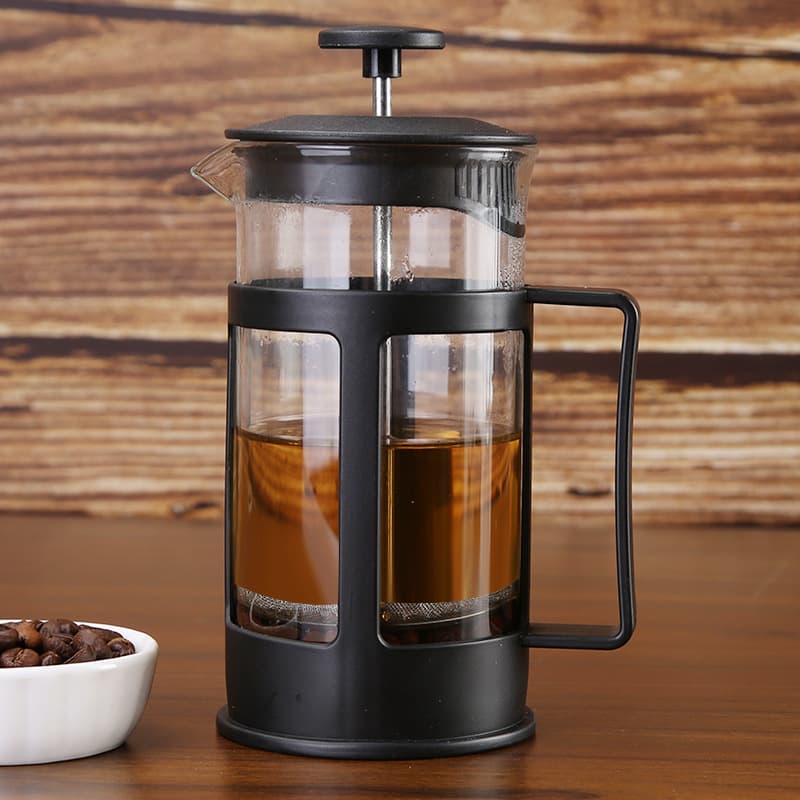 Stainless steel filter tea infuser, pour-over coffee pot, French press with plastic heat-resistant high borosilicate French press.