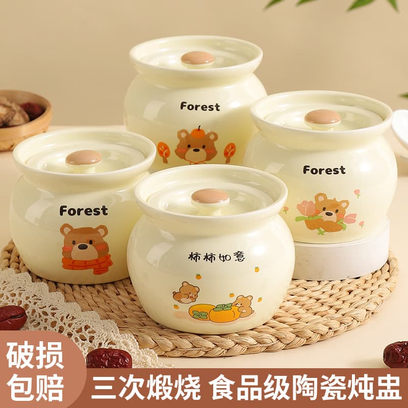 Wholesale ceramic thin-handled soup pots for steaming eggs, home and universal bird's nest use, individual food-grade clay soup jars, and small stew pots.