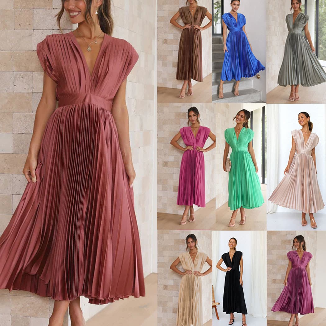2025 European and American spring and summer new sexy pleated dress INS casual loose zipper sleeveless dress