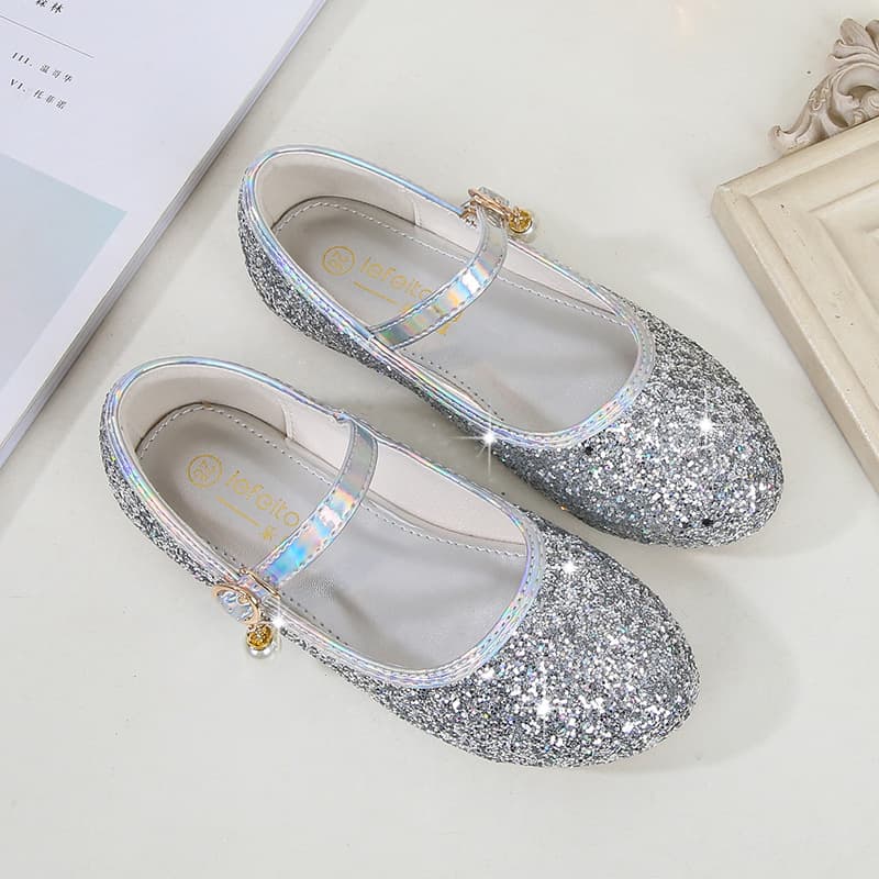 Children's Princess Shoes Fashion New Spring Autumn Girls Dance Host Runway Gown Performance Single Shoes Glitter Flat Shoes