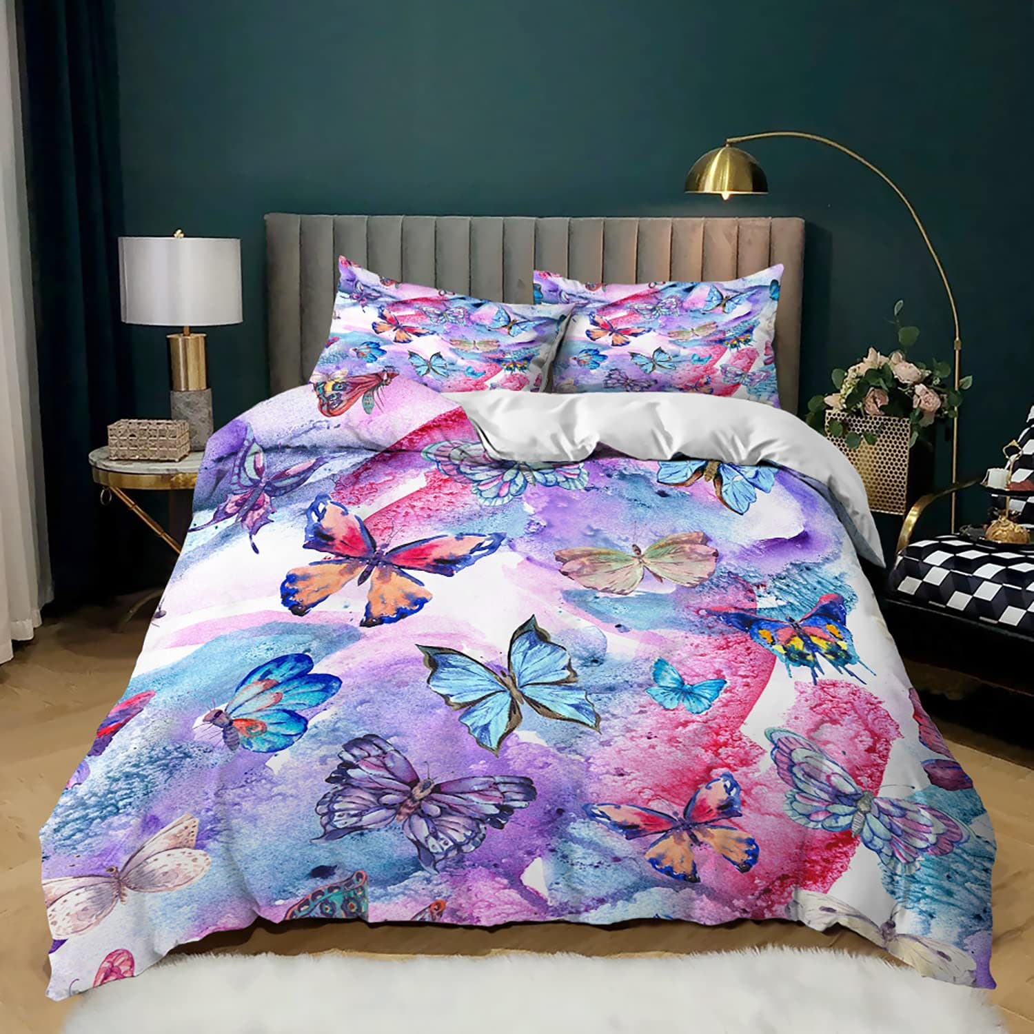 Butterfly Bedding Set Butterfly Duvet Cover Blue Purple Butterfly Print Quilt Set Room Decor