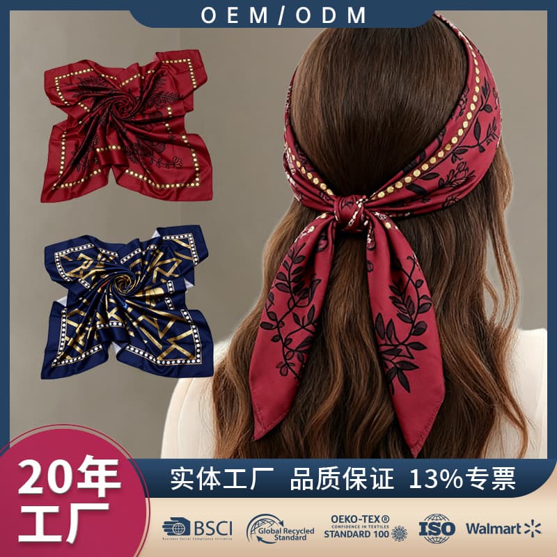 Custom digital printing on all-cotton popular headscarves, small square scarves, gift wrap scarves, and fashionable retro street styles.