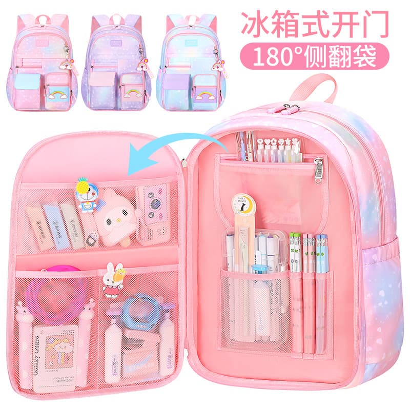 school bag cross-border three-piece elementary school bag girl cute rainbow backpack extra large capacity backpack