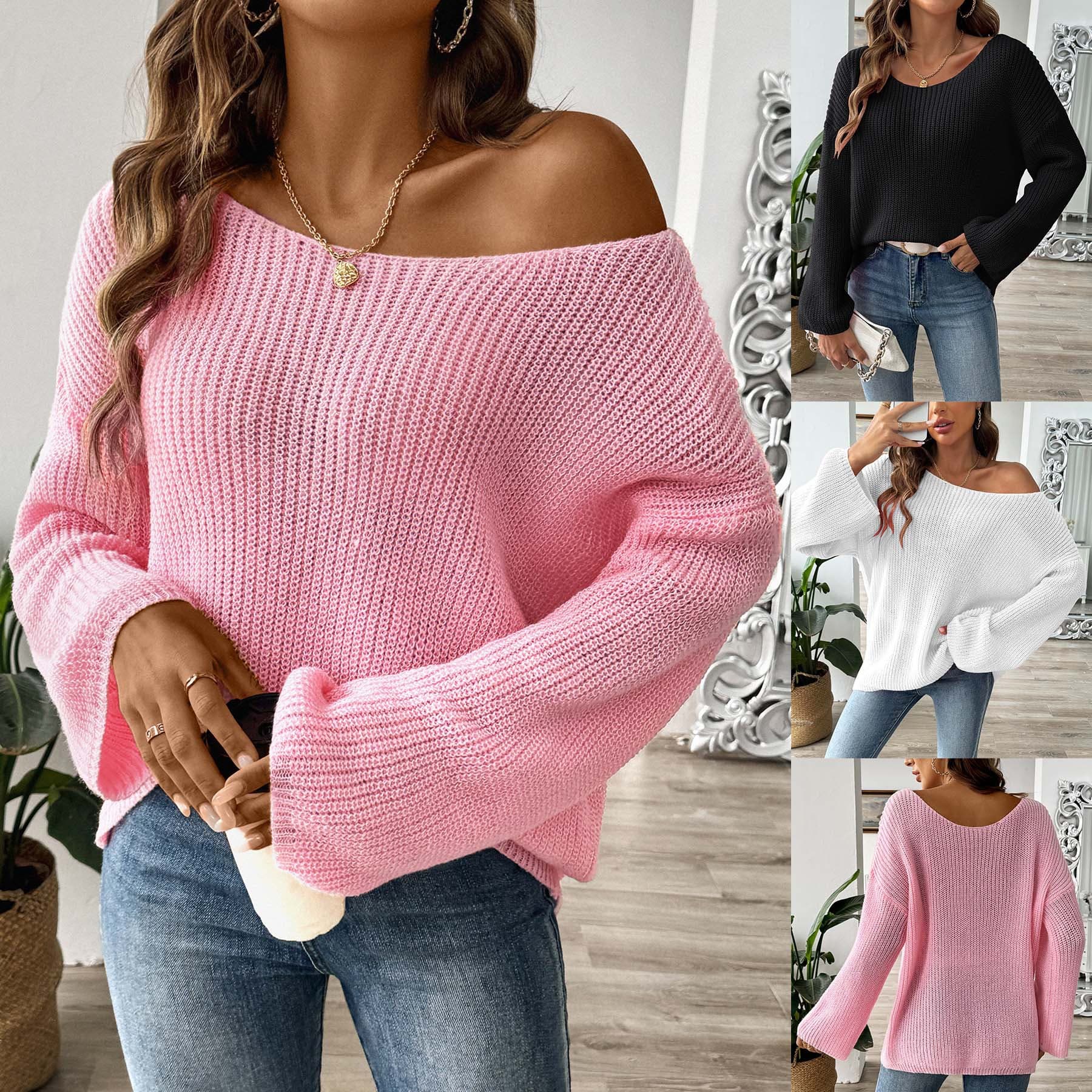 Women's Pullover Sweater Cross-Border European and American Fashion Simple Loose Off-Shoulder Flared Sleeve Sweater M688