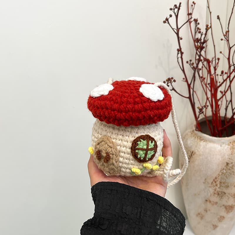 Unique Handmade Yarn Bag Mushroom House Mini Crochet Bag Trendy Cute Lipstick Women's Crossbody Bag