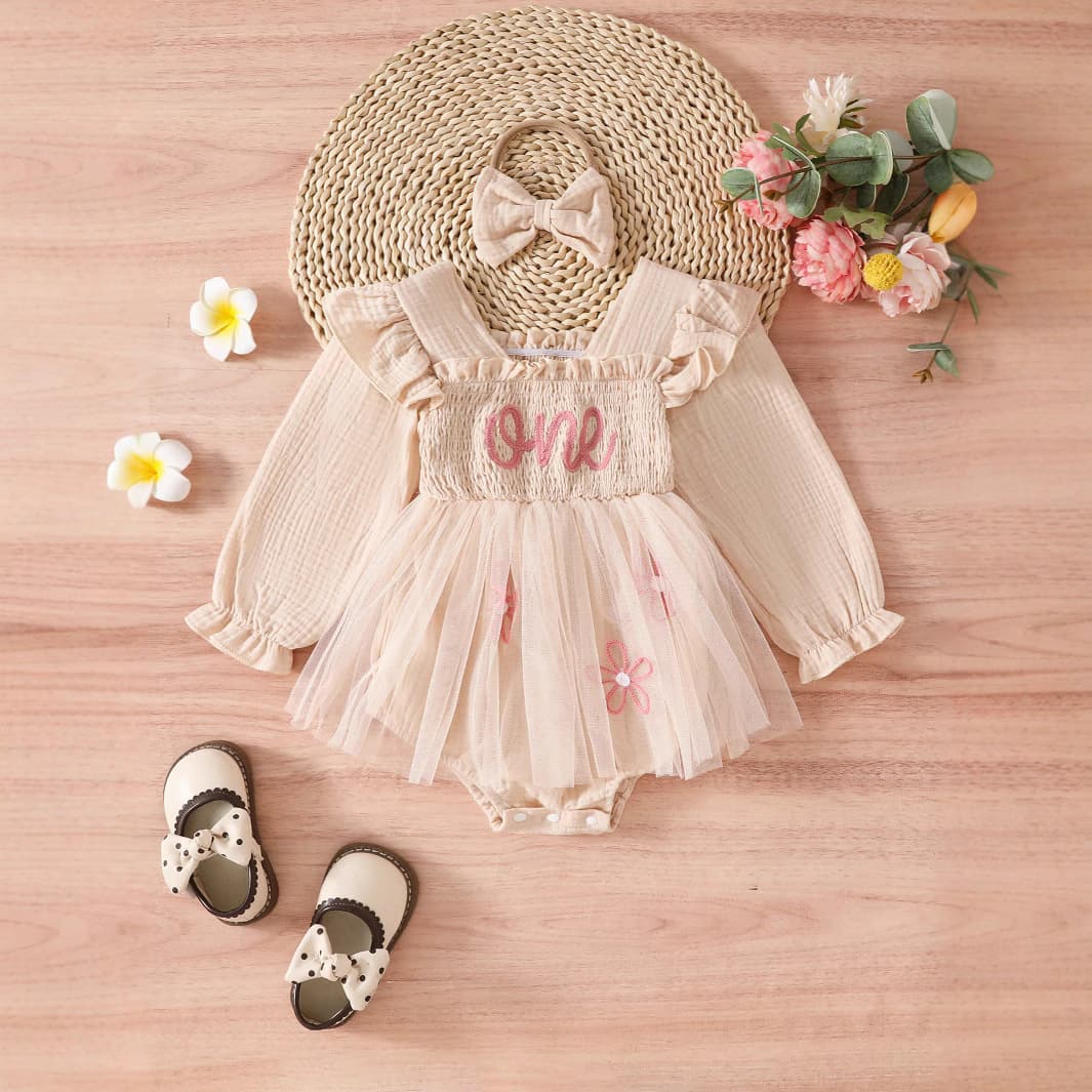 2025 Fall/Winter Girls' Newborn 0-1 Year Birthday Dress Romper Short Bodysuit Convertible Dress