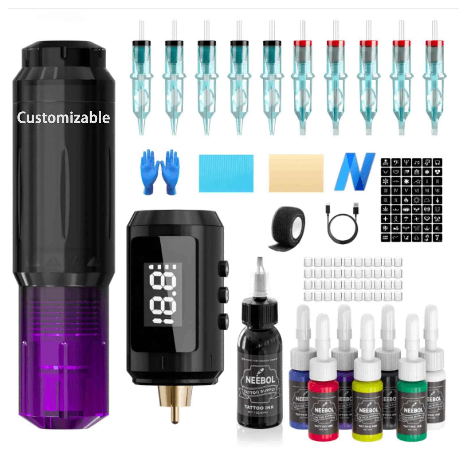 Tattoo pen set, motor machine tattoo including wireless power ink, complete set of tattoo equipment and supplies, cross-border hot item